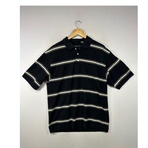 Dadcore Retro Siegfried & Company Mens XL Black Striped Short Sleeve Polo Shirt